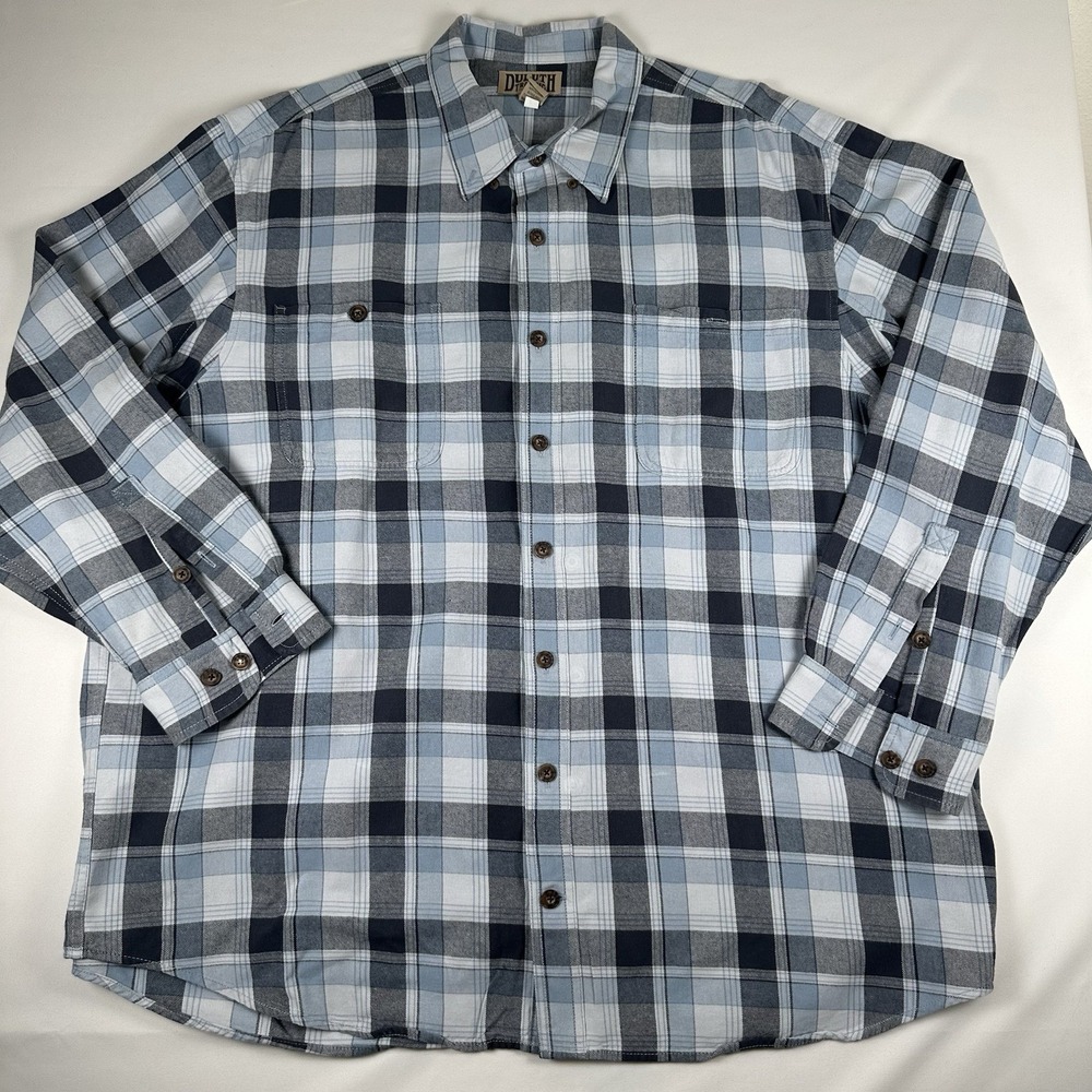 Duluth Trading Co. Shirt Mens 3XLT Blue Plaid Long Sleeve Flannel Button Down